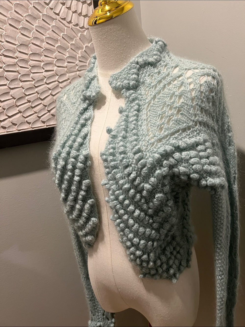 Moda International Mohair Light Blue Bobble Knit Cropped Cardigan - Picture 2 of 6